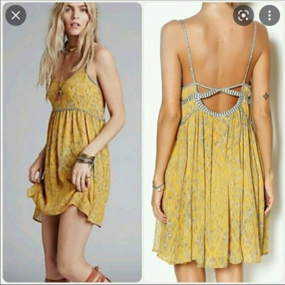Yellow Mini Dress with Strappy Back